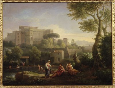 Landschaft mit Figuren und einer Festung an einem Fluss von Jan Frans van Bloemen